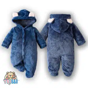 Macacão Teddy Pelucia Frio Inverno Premium - Azul, 2 Anos