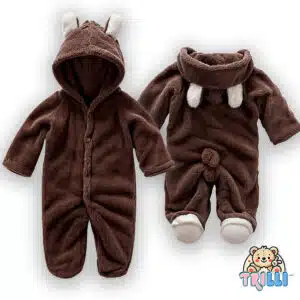 Macacão Teddy Pelucia Frio Inverno Premium - Marrom, 2 Anos