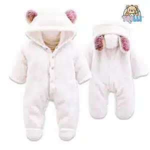Macacão Teddy Pelucia Frio Inverno Premium - Branco, 2 Anos